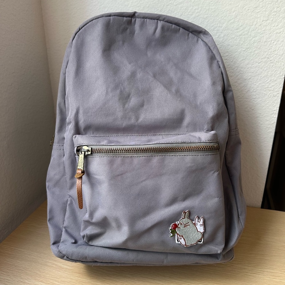 Herschel Settlement backpack in gray with totoro and strawberry patches